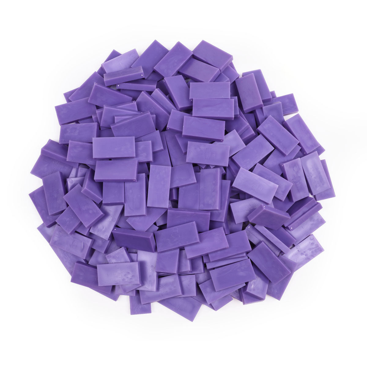 Atwood Toys Lavender Bulk Dominoes, light purple toppling dominoes piled together