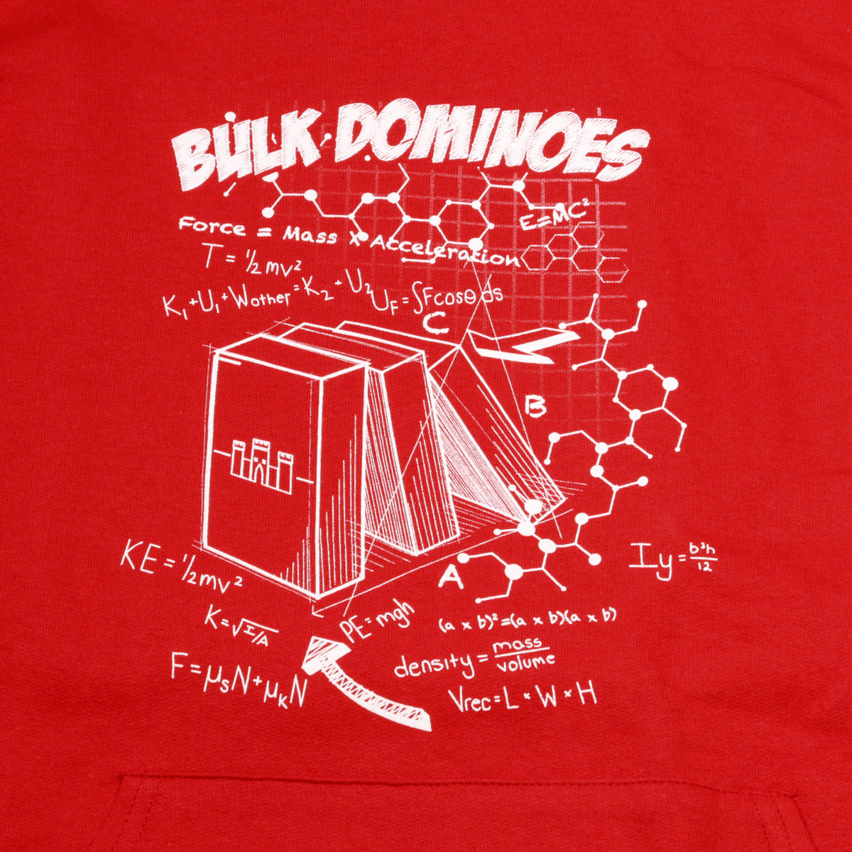 Bulk Dominoes Red Hoodie Tech Front Close Up