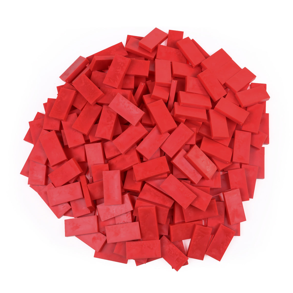 Bulk Dominoes Red Pro Dominoes from Atwood Toys, a pile of red full-weight toppling dominoes for chain reactions and domino art.