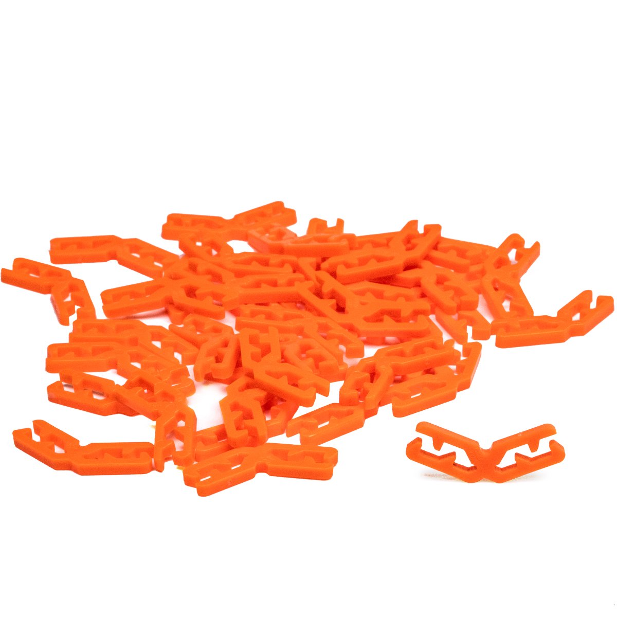Card Clips orange 135 degree connector clips pile showing 40 pieces for card building