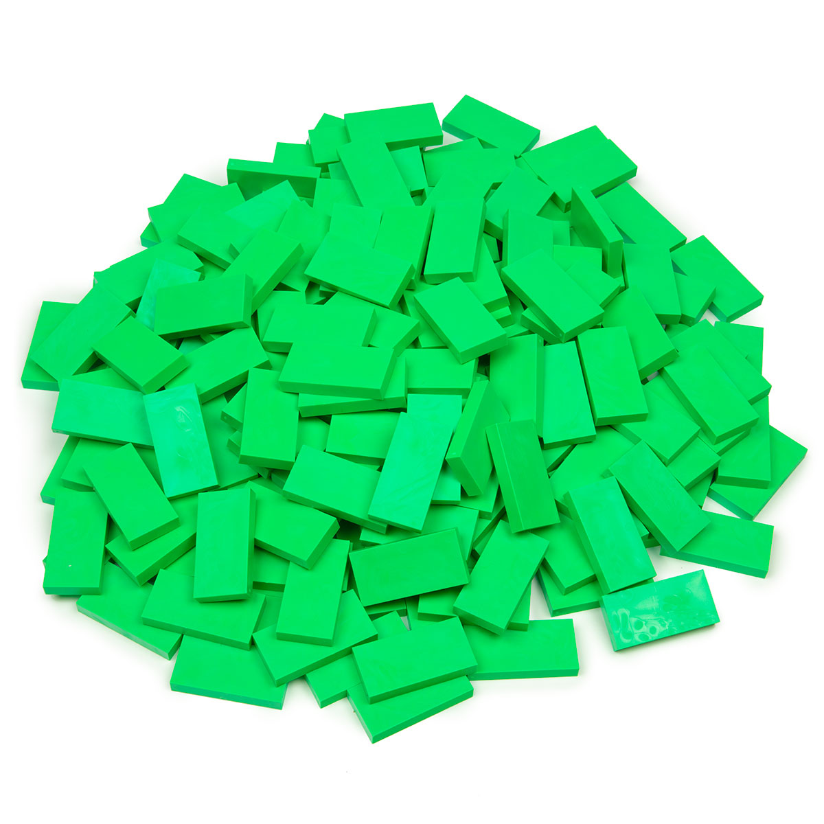 Bulk Dominoes closeout dominoes pile showing a single-color candy apple green lot of Pro Dominoes