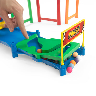IMR Circuit Overdrive finish line gate with marbles crossing on green track section