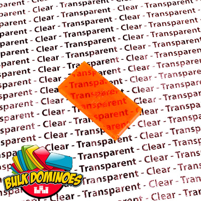 Close-up of a transparent and clear themed background with a stack of translucent clear orange Bulk Dominoes Clear Orange Pro Dominoes from Atwood Toys.