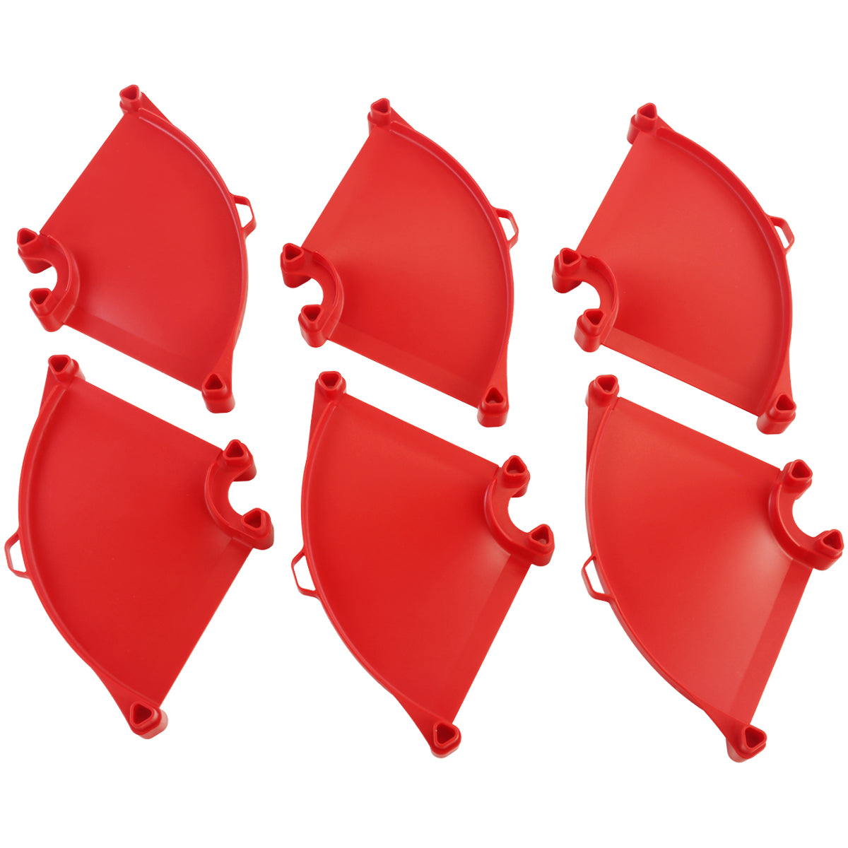 Impact Marble Racing Turns Add-On Pack in red showing all six curved quarter-turn track pieces laid out in two rows, featuring a mix of left and right turns with press-fit connectors on each edge