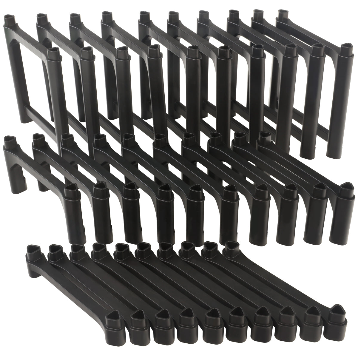 Impact Marble Racing Support Post Pack A in Redline black, featuring a complete set of 1-high, 3-high, and 7-high support posts for building elevated marble racing tracks
