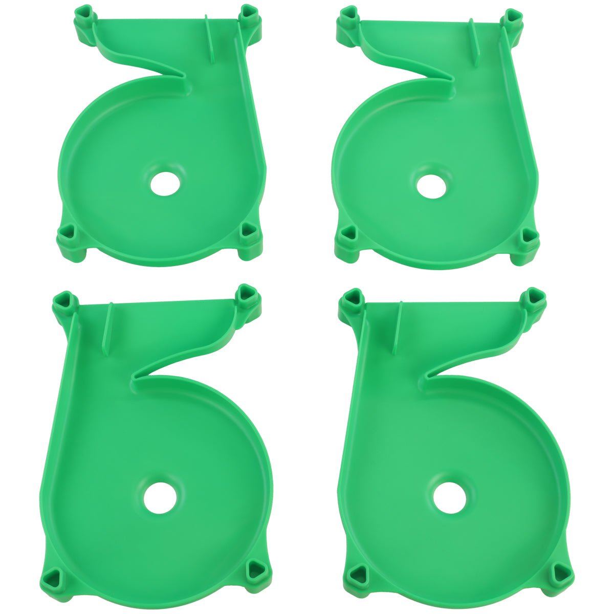 Impact Marble Racing Funnels Add-On Pack in green showing all 4 lane-merging funnel track pieces with center marble drop holes, 2 left funnels and 2 right funnels