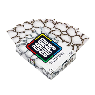 Fanned deck of stone-textured Card Clips Castle Stone building cards used to construct card castles and 3D structures.