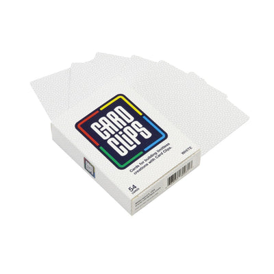 White Building Cards deck for Card Clips, a fan of patterned white printed building cards beside the box for joining with connectors into towers and structures.