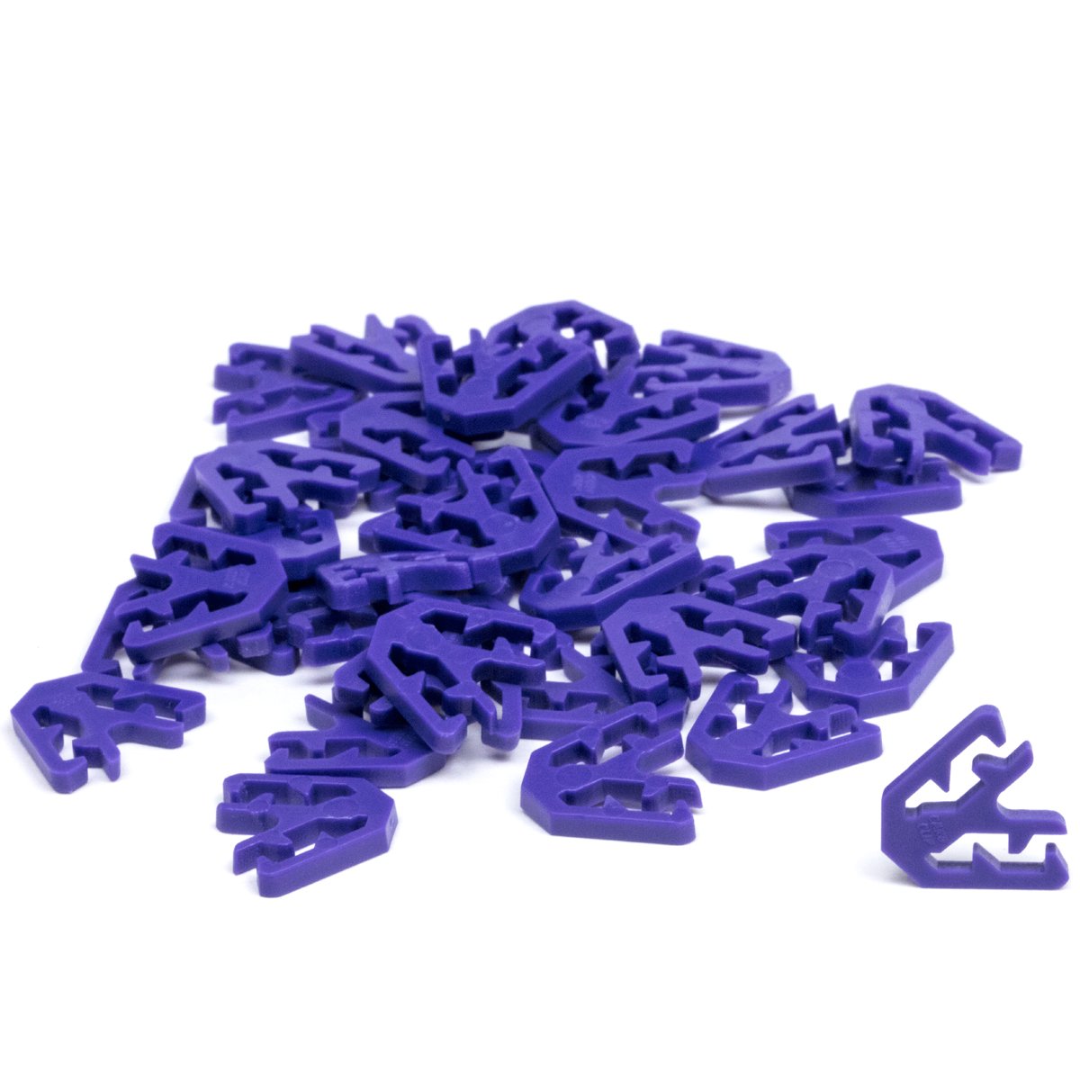 Card Clips purple 45 degree connector clips pile showing 40 pieces for card building